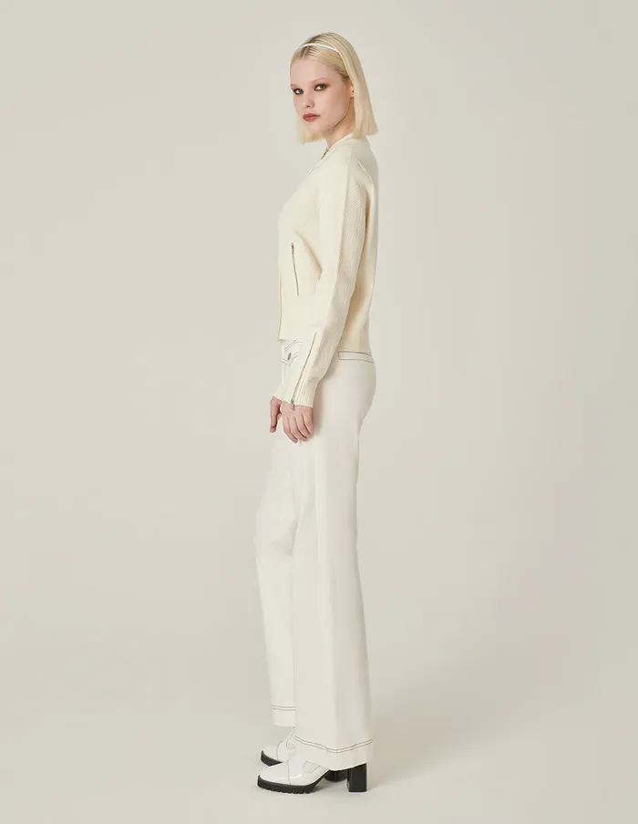 MARYLING Knitwear White StandUp Collar Zipper WideSleeved Knit Cardigan Cream 8211 Women MARYLING Knitwear White StandUp Collar Zipper WideSleeved Knit Cardigan Cream 8211 Women