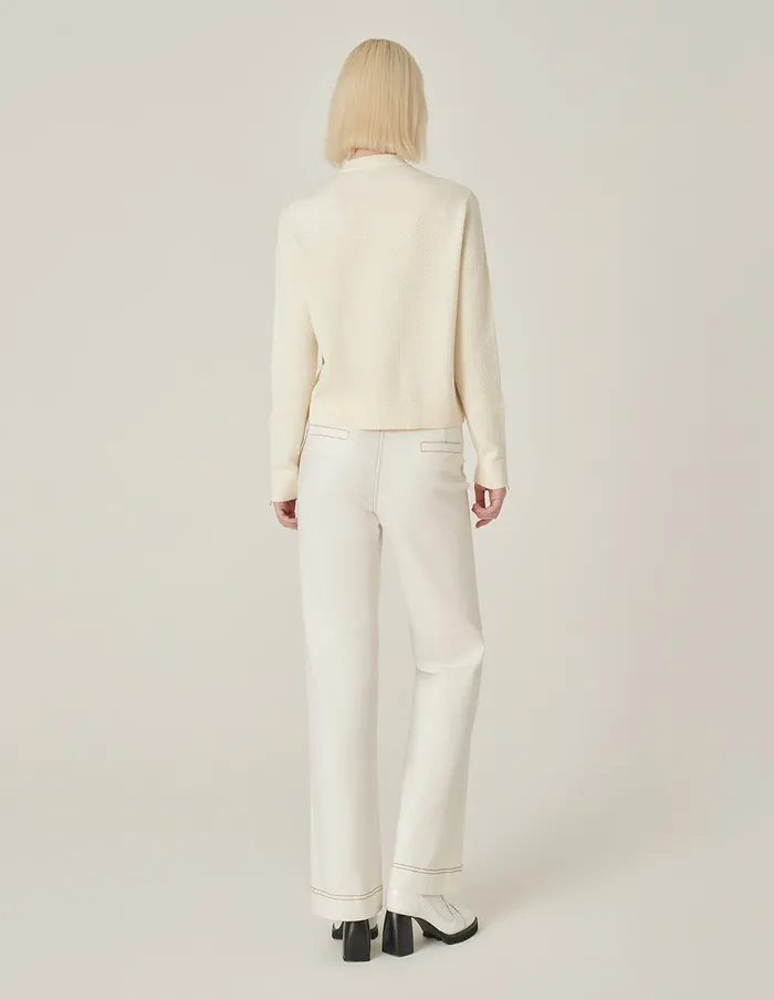 MARYLING Knitwear White StandUp Collar Zipper WideSleeved Knit Cardigan Cream 8211 Women MARYLING Knitwear White StandUp Collar Zipper WideSleeved Knit Cardigan Cream 8211 Women