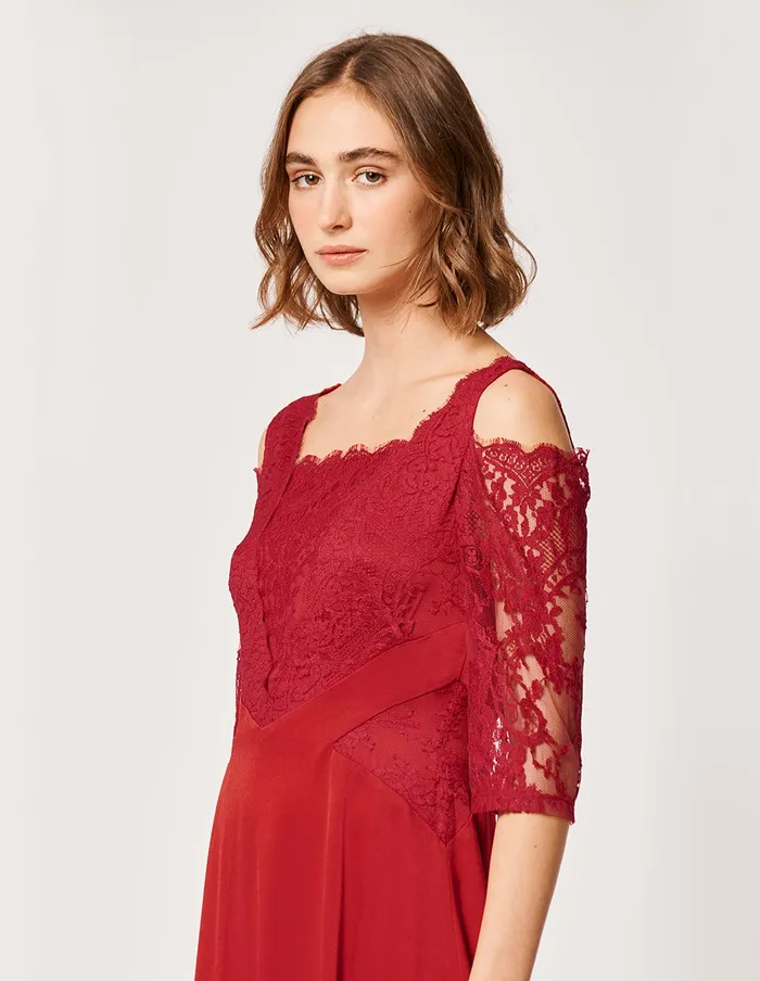 MARYLING Lace Dress Scarlet Mermaid Strap Off Shoulder Evening Maxi Dress Red 8211 Women MARYLING Lace Dress Scarlet Mermaid Strap Off Shoulder Evening Maxi Dress Red 8211 Women