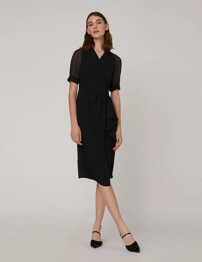 MARYLING Offce Dress Black Georgette Sleeves Dress Black 8211 Women