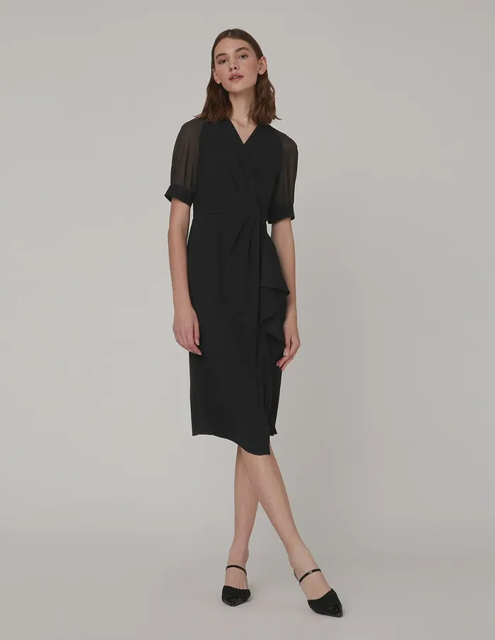 MARYLING Offce Dress Black Georgette Sleeves Dress Black 8211 Women