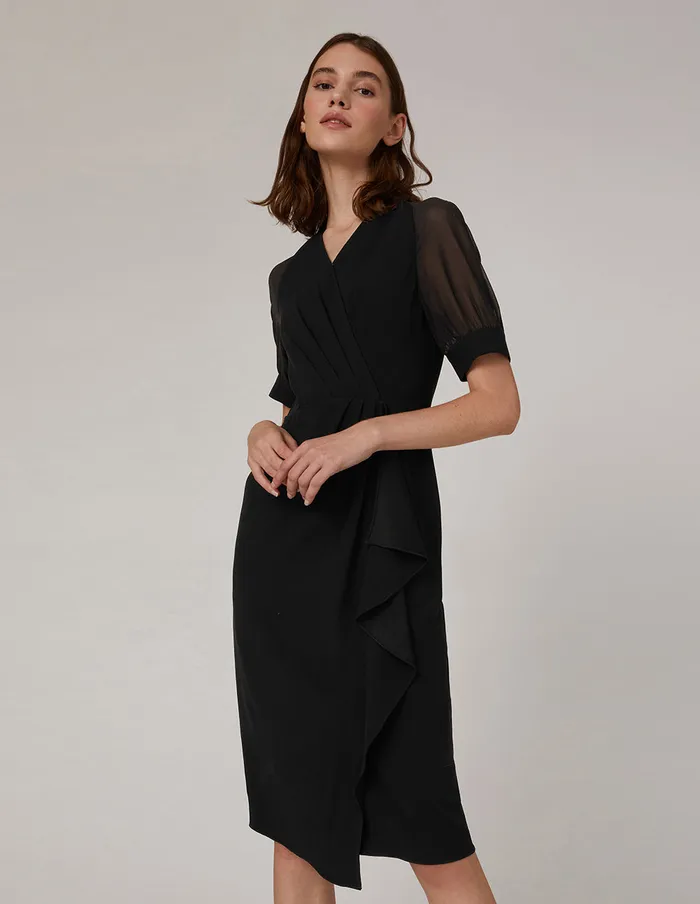 MARYLING Offce Dress Black Georgette Sleeves Dress Black 8211 Women