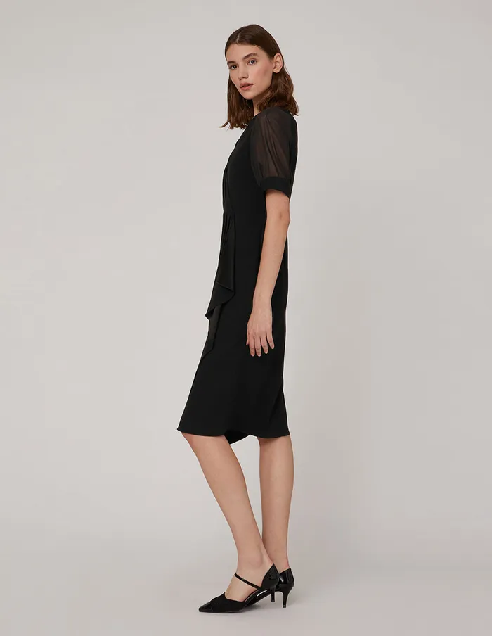 MARYLING Offce Dress Black Georgette Sleeves Dress Black 8211 Women