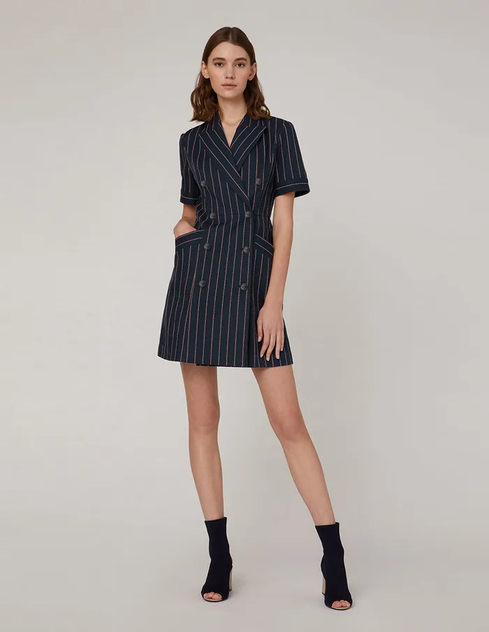 MARYLING Offce Dress Dark Blue Doublebreasted Lapel Collar Dress Mix 8211 Women MARYLING Offce Dress Dark Blue Doublebreasted Lapel Collar Dress Mix 8211 Women