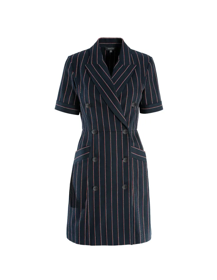 MARYLING Offce Dress Dark Blue Doublebreasted Lapel Collar Dress Mix 8211 Women