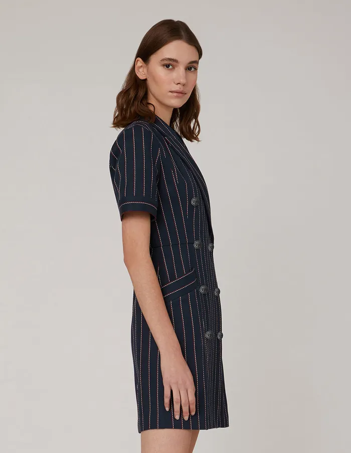 MARYLING Offce Dress Dark Blue Doublebreasted Lapel Collar Dress Mix 8211 Women