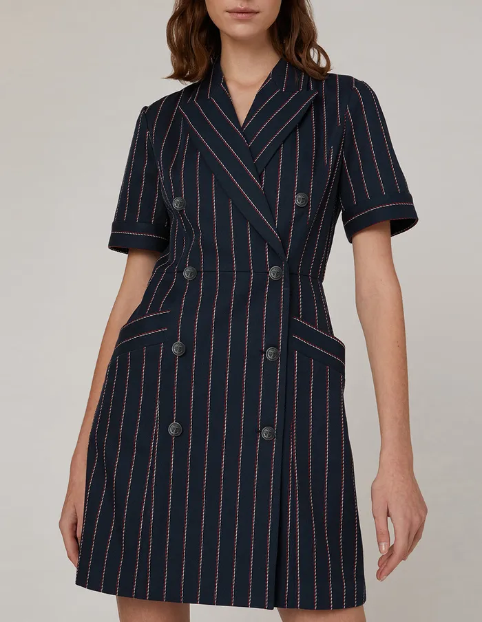 MARYLING Offce Dress Dark Blue Doublebreasted Lapel Collar Dress Mix 8211 Women