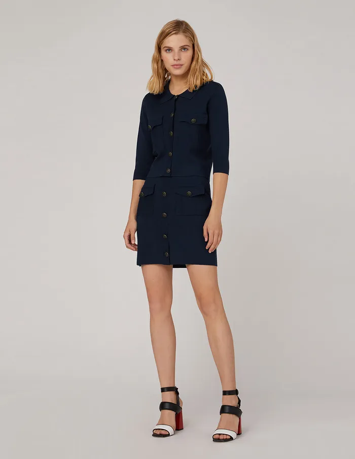 MARYLING Offce Dress Dark Blue Pockets Knitted Skirt Blue 8211 Women