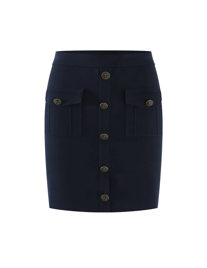 MARYLING Offce Dress Dark Blue Pockets Knitted Skirt Blue 8211 Women MARYLING Offce Dress Dark Blue Pockets Knitted Skirt Blue 8211 Women