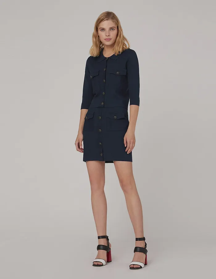 MARYLING Offce Dress Dark Blue Pockets Knitted Skirt Blue 8211 Women MARYLING Offce Dress Dark Blue Pockets Knitted Skirt Blue 8211 Women
