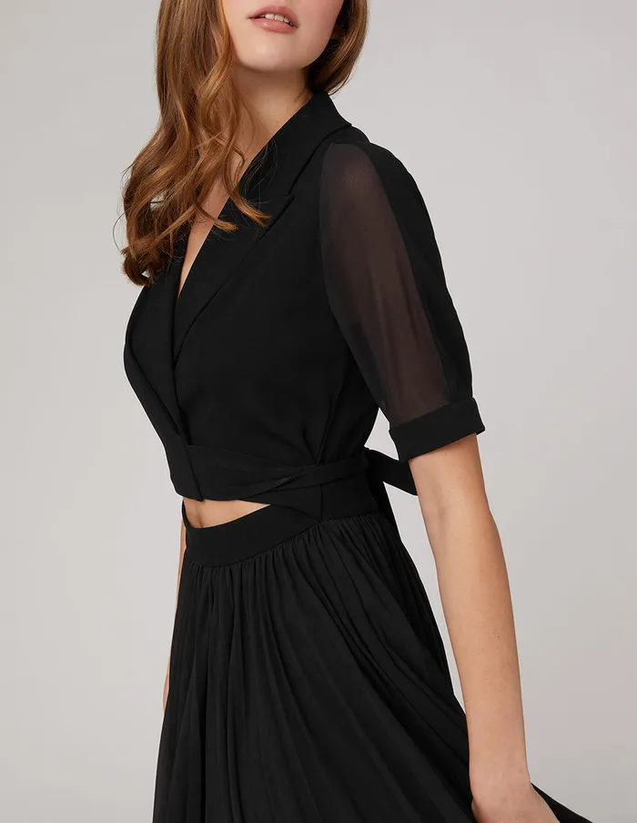 MARYLING Offce Dress Ruffled Suit Collar Dress Black 8211 Women MARYLING Offce Dress Ruffled Suit Collar Dress Black 8211 Women