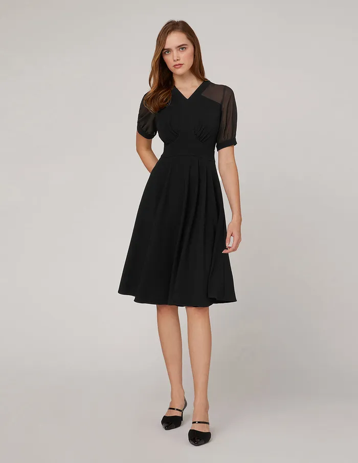 MARYLING Offce Dress Splicing Black Pleated Dress Black 8211 Women