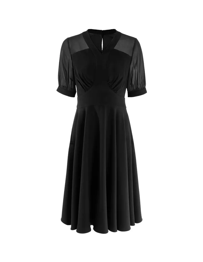 MARYLING Offce Dress Splicing Black Pleated Dress Black 8211 Women MARYLING Offce Dress Splicing Black Pleated Dress Black 8211 Women