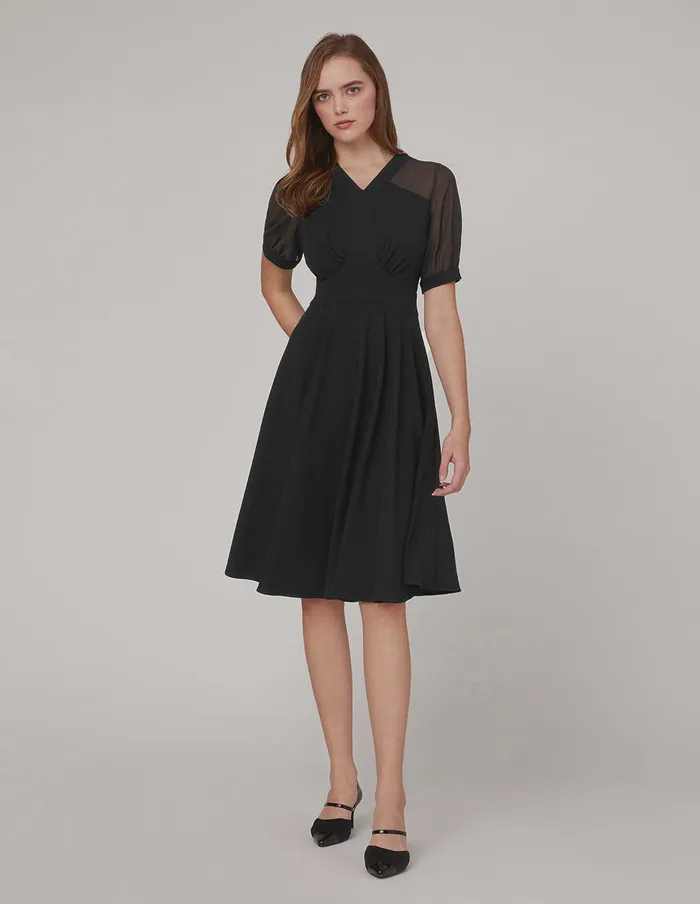 MARYLING Offce Dress Splicing Black Pleated Dress Black 8211 Women MARYLING Offce Dress Splicing Black Pleated Dress Black 8211 Women