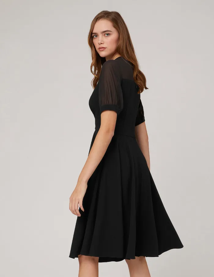MARYLING Offce Dress Splicing Black Pleated Dress Black 8211 Women MARYLING Offce Dress Splicing Black Pleated Dress Black 8211 Women