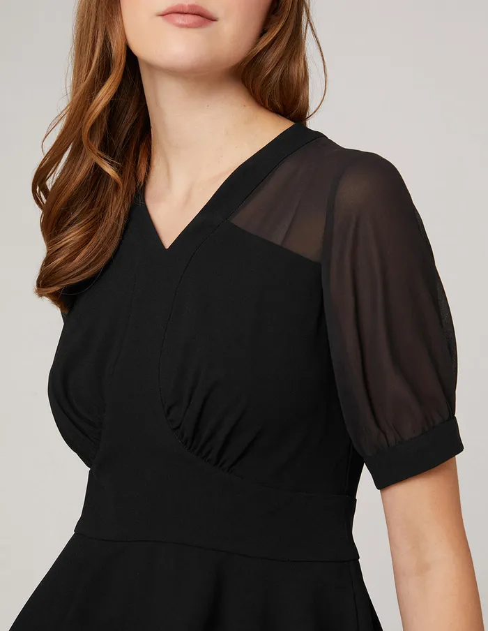 MARYLING Offce Dress Splicing Black Pleated Dress Black 8211 Women MARYLING Offce Dress Splicing Black Pleated Dress Black 8211 Women