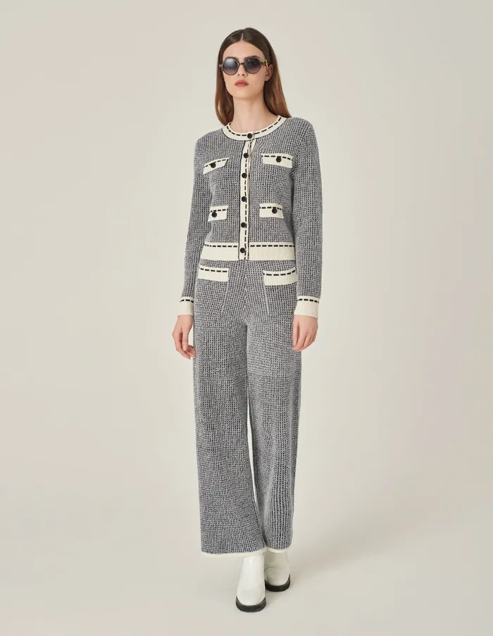 MARYLING Pants and Shorts Black and White Wool Knitted WideLeg Trousers Monochrome 8211 Women MARYLING Pants and Shorts Black and White Wool Knitted WideLeg Trousers Monochrome 8211 Women