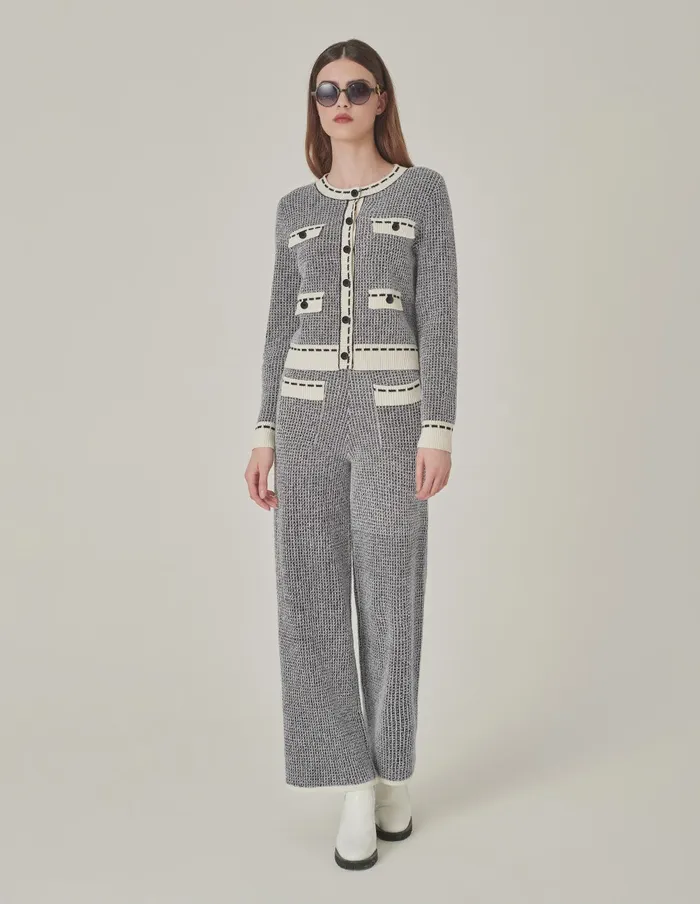 MARYLING Pants and Shorts Black and White Wool Knitted WideLeg Trousers Monochrome 8211 Women MARYLING Pants and Shorts Black and White Wool Knitted WideLeg Trousers Monochrome 8211 Women