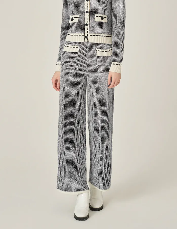 MARYLING Pants and Shorts Black and White Wool Knitted WideLeg Trousers Monochrome 8211 Women MARYLING Pants and Shorts Black and White Wool Knitted WideLeg Trousers Monochrome 8211 Women