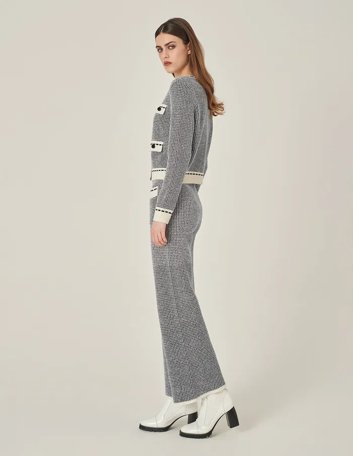 MARYLING Pants and Shorts Black and White Wool Knitted WideLeg Trousers Monochrome 8211 Women MARYLING Pants and Shorts Black and White Wool Knitted WideLeg Trousers Monochrome 8211 Women
