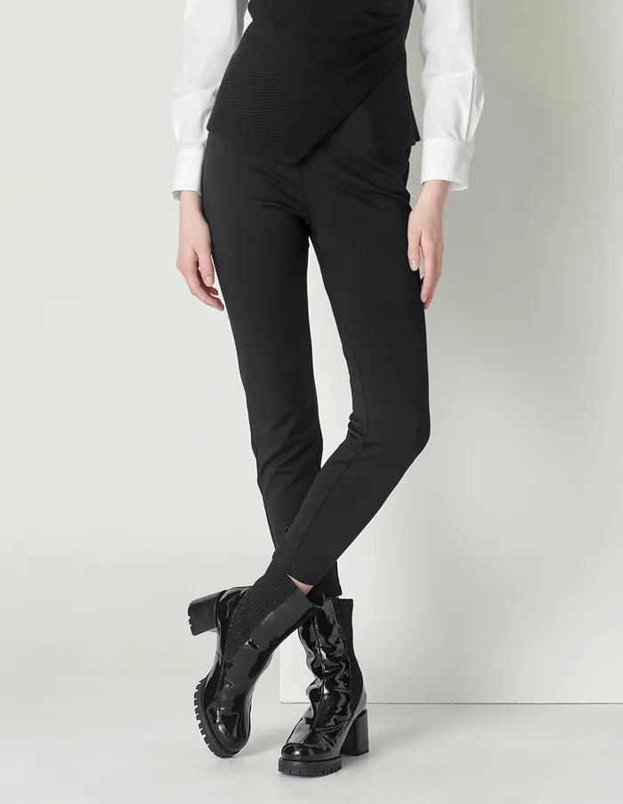 MARYLING Pants and Shorts Black Asymmetric Belt Metal Buckle Stretch Knit Pants Black 8211 Women MARYLING Pants and Shorts Black Asymmetric Belt Metal Buckle Stretch Knit Pants Black 8211 Women