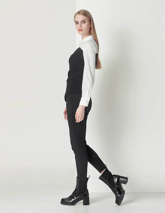 MARYLING Pants and Shorts Black Asymmetric Belt Metal Buckle Stretch Knit Pants Black 8211 Women MARYLING Pants and Shorts Black Asymmetric Belt Metal Buckle Stretch Knit Pants Black 8211 Women
