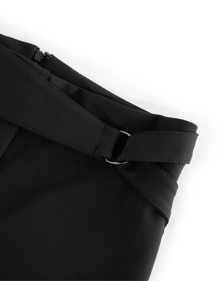 MARYLING Pants and Shorts Black Asymmetric Belt Metal Buckle Stretch Knit Pants Black 8211 Women MARYLING Pants and Shorts Black Asymmetric Belt Metal Buckle Stretch Knit Pants Black 8211 Women