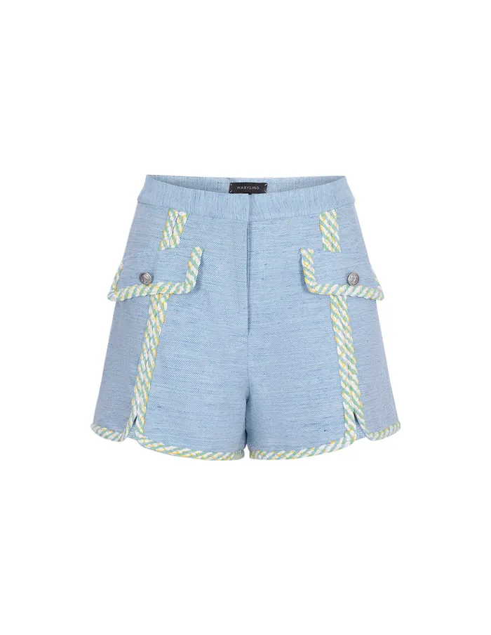 MARYLING Pants and Shorts Denim Blue Colourful Lace Metal Buckle Shorts Blue 8211 Women MARYLING Pants and Shorts Denim Blue Colourful Lace Metal Buckle Shorts Blue 8211 Women