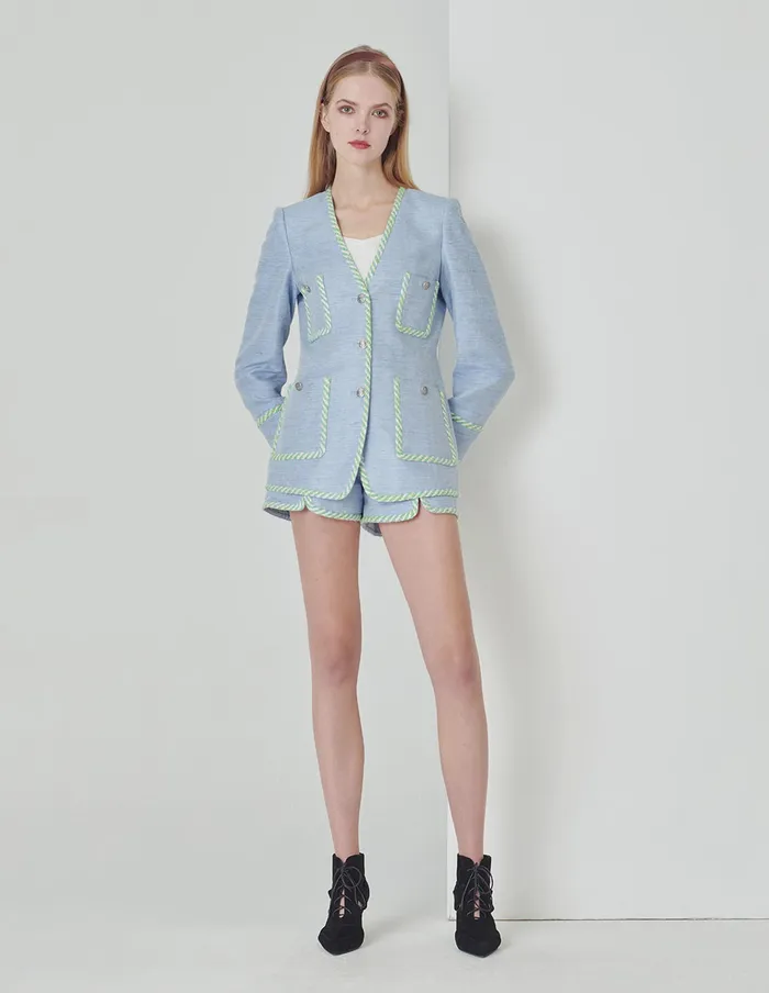 MARYLING Pants and Shorts Denim Blue Colourful Lace Metal Buckle Shorts Blue 8211 Women MARYLING Pants and Shorts Denim Blue Colourful Lace Metal Buckle Shorts Blue 8211 Women