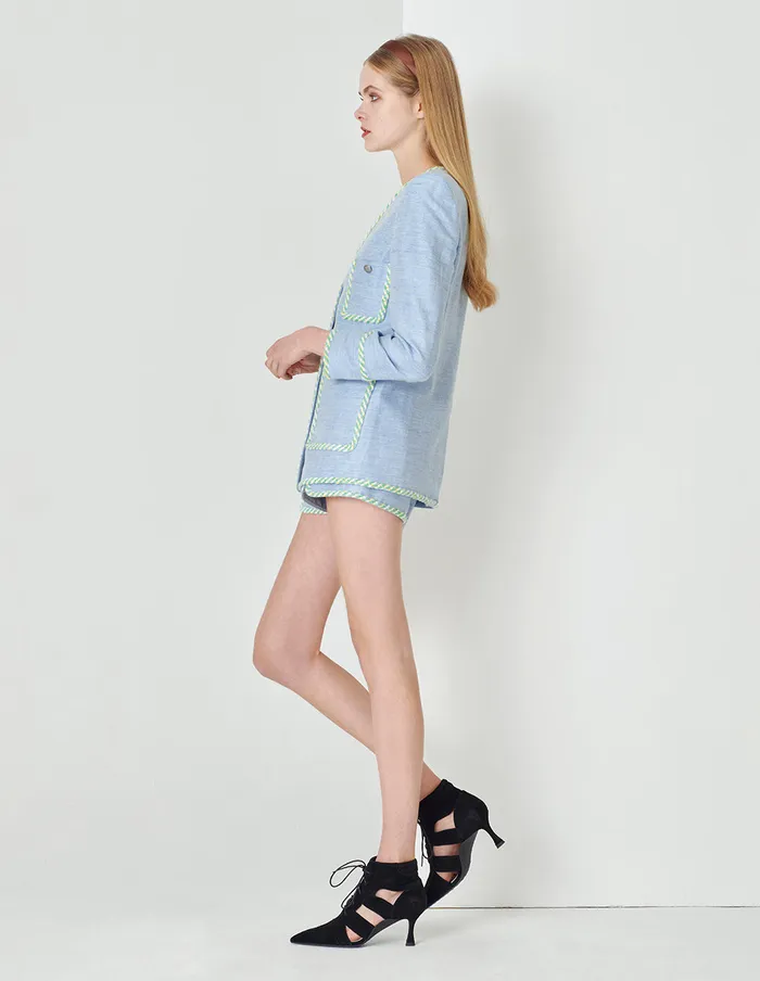 MARYLING Pants and Shorts Denim Blue Colourful Lace Metal Buckle Shorts Blue 8211 Women MARYLING Pants and Shorts Denim Blue Colourful Lace Metal Buckle Shorts Blue 8211 Women