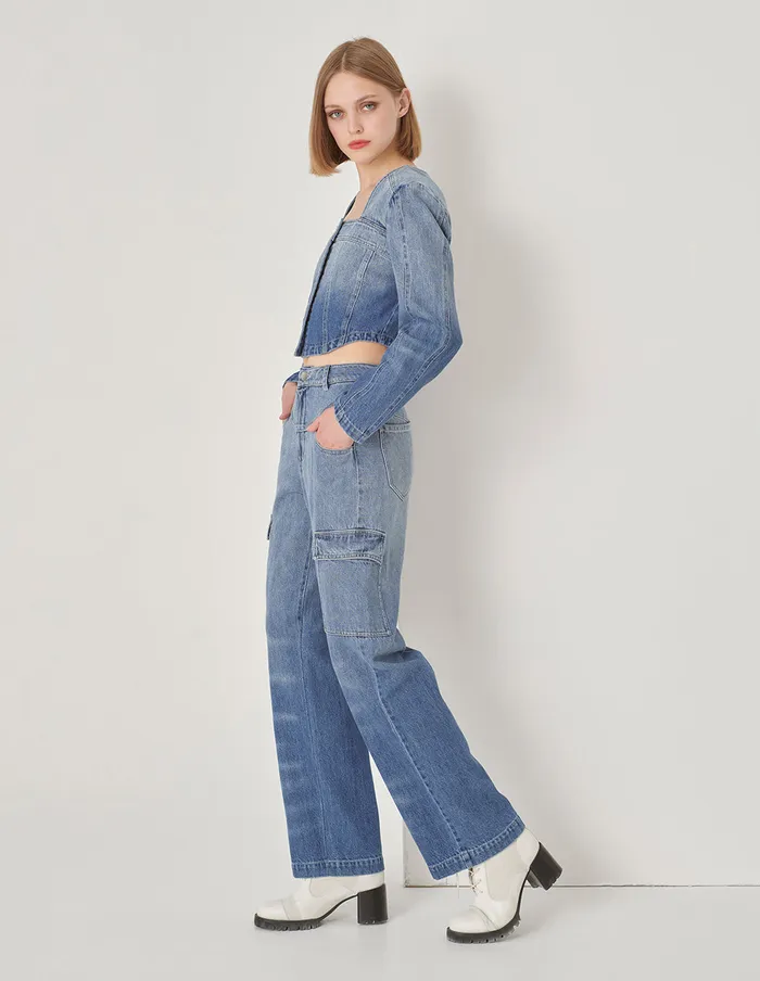 MARYLING Pants and Shorts Denim Ombre MultiPocket Relaxed StraightLeg Jeans Denim 8211 Women MARYLING Pants and Shorts Denim Ombre MultiPocket Relaxed StraightLeg Jeans Denim 8211 Women