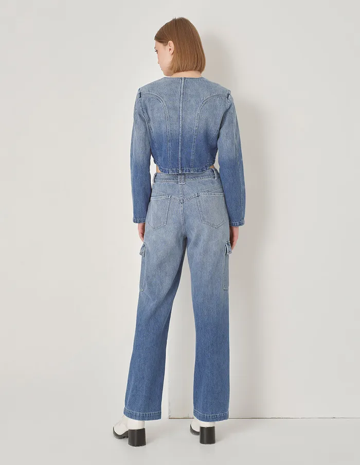 MARYLING Pants and Shorts Denim Ombre MultiPocket Relaxed StraightLeg Jeans Denim 8211 Women MARYLING Pants and Shorts Denim Ombre MultiPocket Relaxed StraightLeg Jeans Denim 8211 Women
