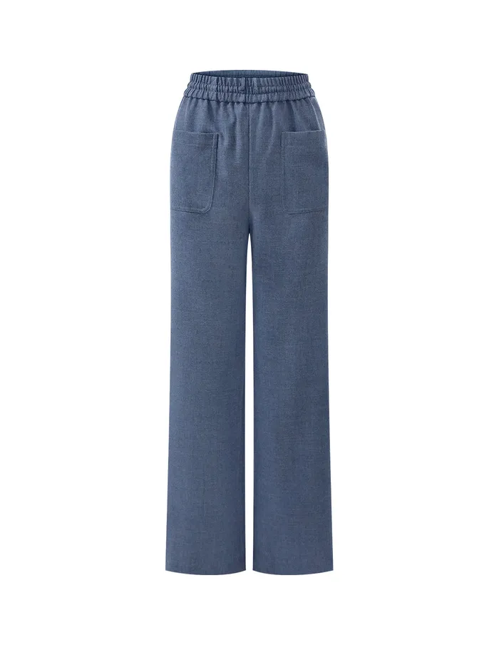 MARYLING Pants and Shorts Haze Blue Waist Smocked Design Straight Trousers Blue 8211 Women MARYLING Pants and Shorts Haze Blue Waist Smocked Design Straight Trousers Blue 8211 Women