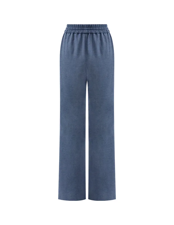 MARYLING Pants and Shorts Haze Blue Waist Smocked Design Straight Trousers Blue 8211 Women MARYLING Pants and Shorts Haze Blue Waist Smocked Design Straight Trousers Blue 8211 Women