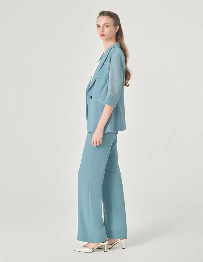 MARYLING Pants and Shorts Ice Blue Draped Straight Suit Pants Blue 8211 Women MARYLING Pants and Shorts Ice Blue Draped Straight Suit Pants Blue 8211 Women