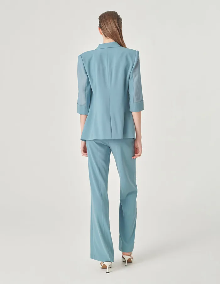MARYLING Pants and Shorts Ice Blue Draped Straight Suit Pants Blue 8211 Women MARYLING Pants and Shorts Ice Blue Draped Straight Suit Pants Blue 8211 Women