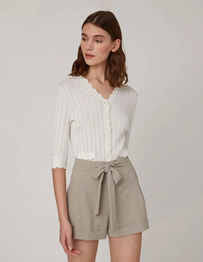 MARYLING Pants and Shorts White Brown Bow A Suit Shorts Brown 8211 Women MARYLING Pants and Shorts White Brown Bow A Suit Shorts Brown 8211 Women