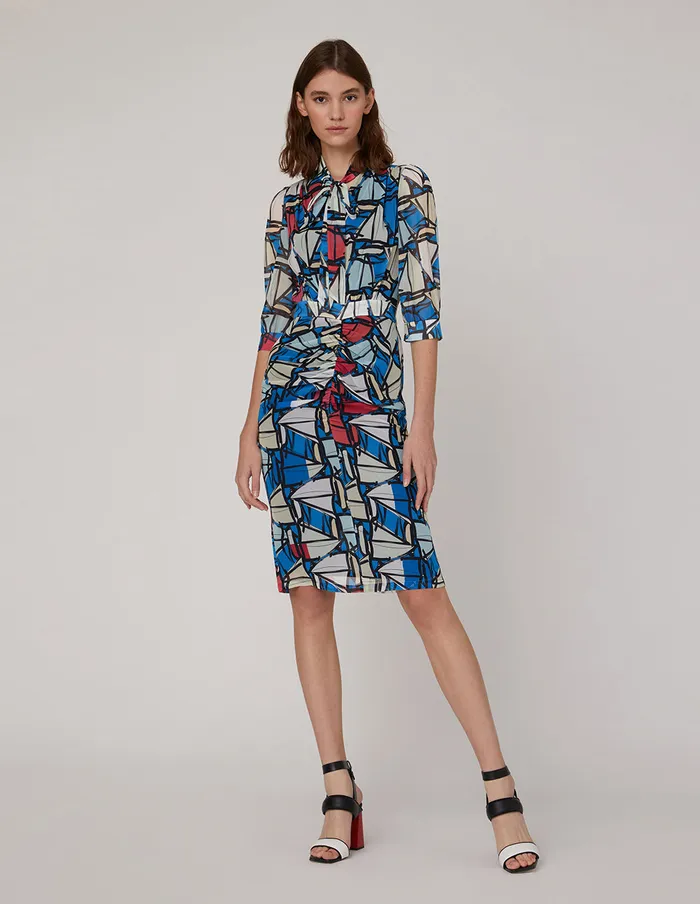 MARYLING Printed Dress Boat Georgette Print Bow Neck Dress Mix 8211 Women
