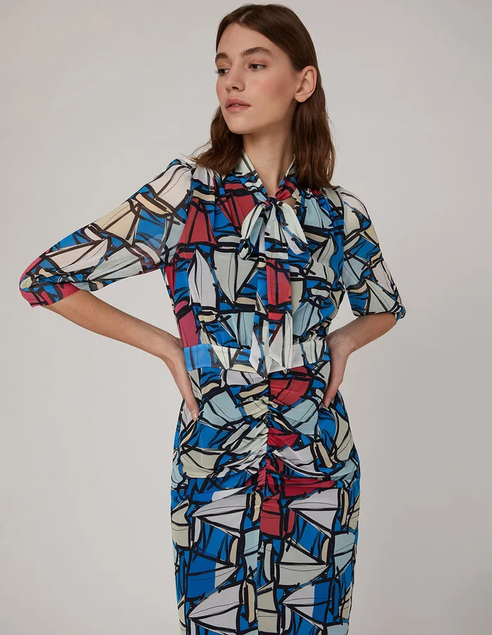 MARYLING Printed Dress Boat Georgette Print Bow Neck Dress Mix 8211 Women MARYLING Printed Dress Boat Georgette Print Bow Neck Dress Mix 8211 Women