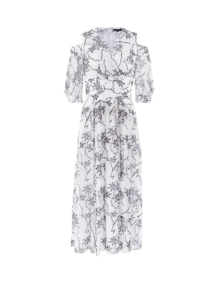 MARYLING Printed Dress Chiffon Toile Floral Pattern Off Shoulder ALine Maxi Dress White 8211 Women MARYLING Printed Dress Chiffon Toile Floral Pattern Off Shoulder ALine Maxi Dress White 8211 Women