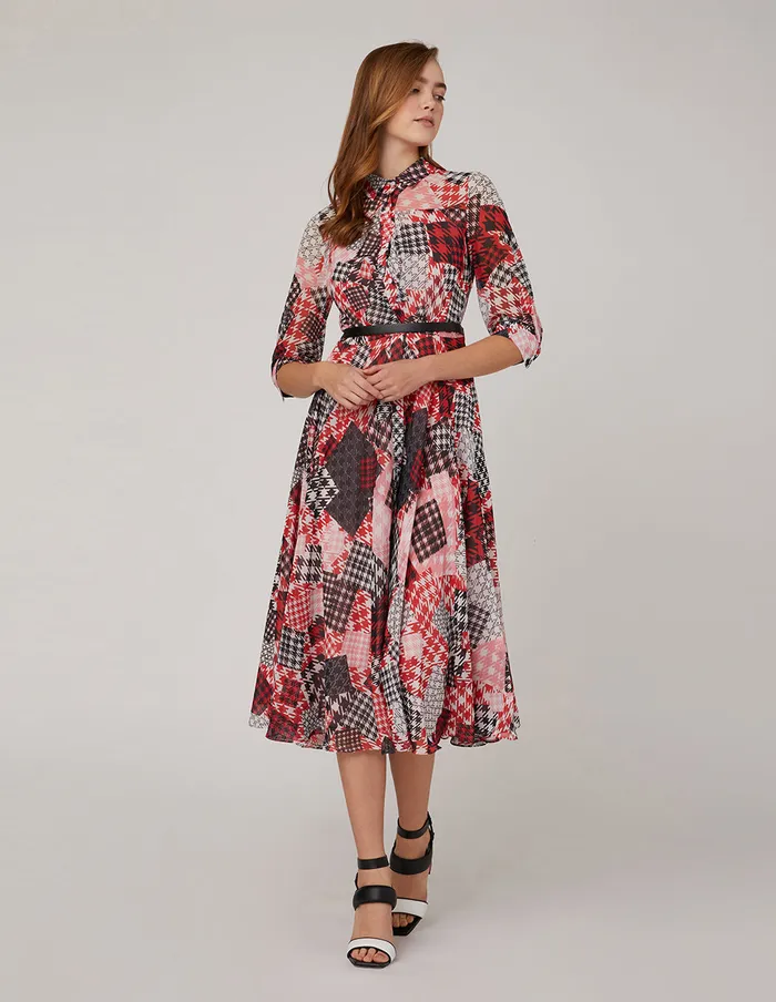 MARYLING Printed Dress Patchwork Print Georgette Shirt Dress Mix 8211 Women