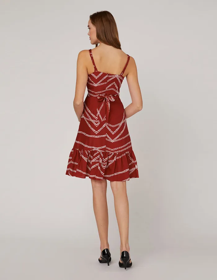 MARYLING Printed Dress Red White Rope Print Woven Belt Dress Mix 8211 Women MARYLING Printed Dress Red White Rope Print Woven Belt Dress Mix 8211 Women