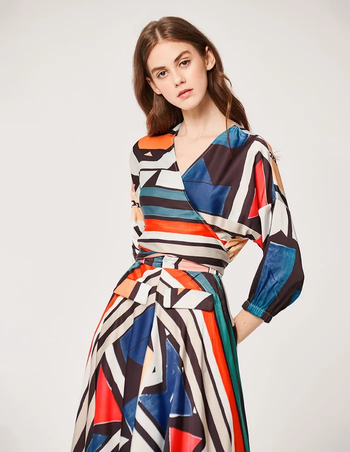 MARYLING Printed Dress Silk Ndebele Style Pattern V Neck ALine Midi Dress Forest Green 8211 Women MARYLING Printed Dress Silk Ndebele Style Pattern V Neck ALine Midi Dress Forest Green 8211 Women