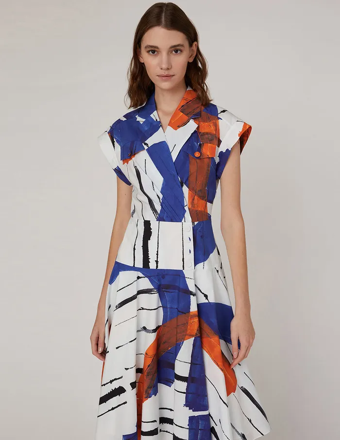 MARYLING Printed Dress Suit Collar Large Swing Dress Mix 8211 Women
