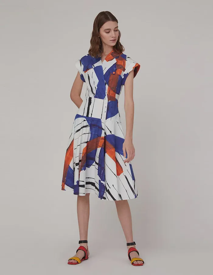 MARYLING Printed Dress Suit Collar Large Swing Dress Mix 8211 Women