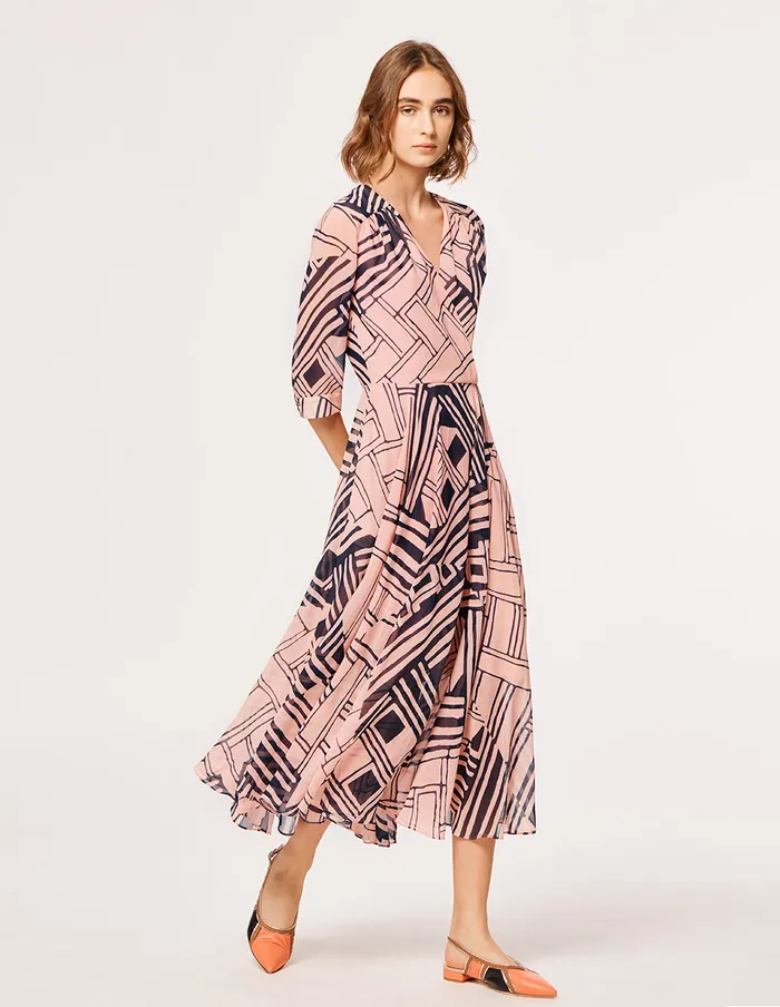MARYLING Printed Dress VNeck MidSleeve Georgette Print Dress Light Pink 8211 Women MARYLING Printed Dress VNeck MidSleeve Georgette Print Dress Light Pink 8211 Women
