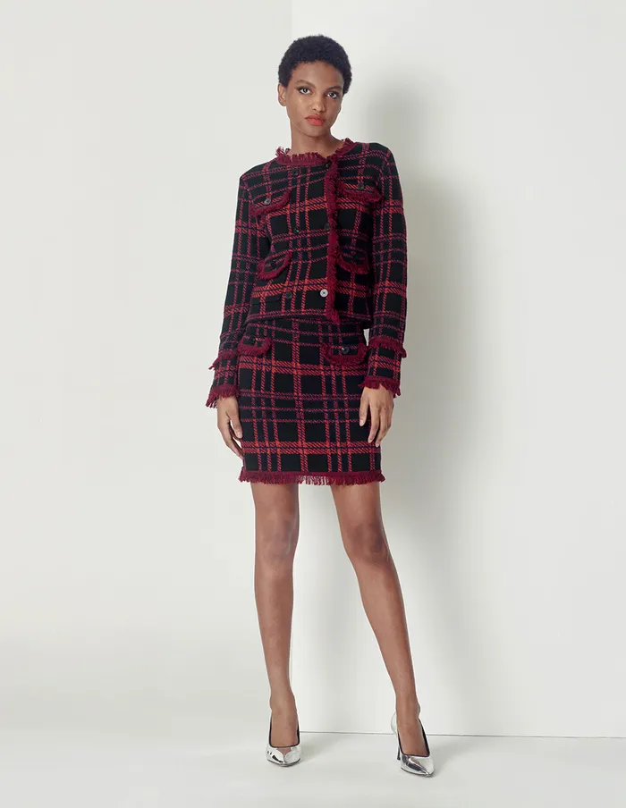 MARYLING Skirts Black And Red Plaid Fringed Small ASkirt Checks 8211 Women