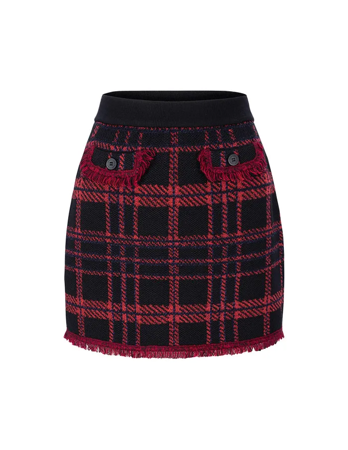 MARYLING Skirts Black And Red Plaid Fringed Small ASkirt Checks 8211 Women MARYLING Skirts Black And Red Plaid Fringed Small ASkirt Checks 8211 Women