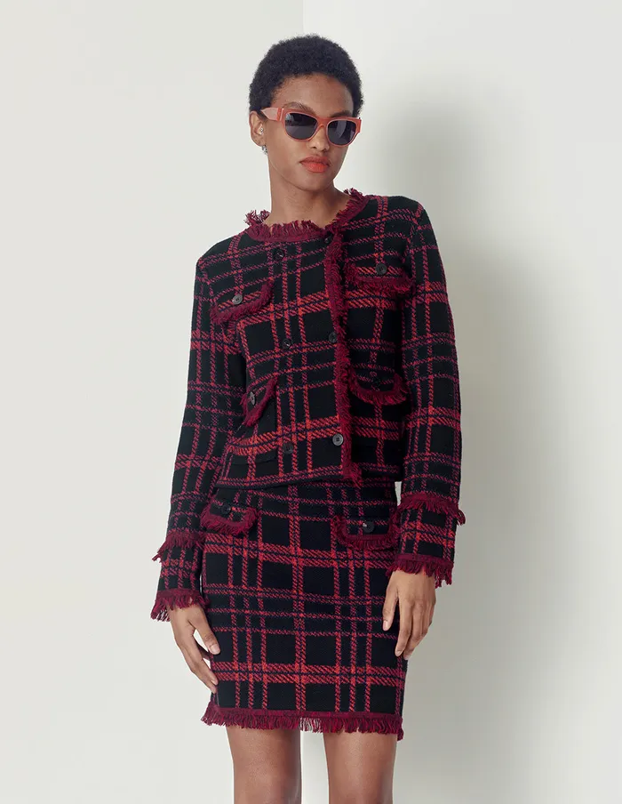 MARYLING Skirts Black And Red Plaid Fringed Small ASkirt Checks 8211 Women MARYLING Skirts Black And Red Plaid Fringed Small ASkirt Checks 8211 Women