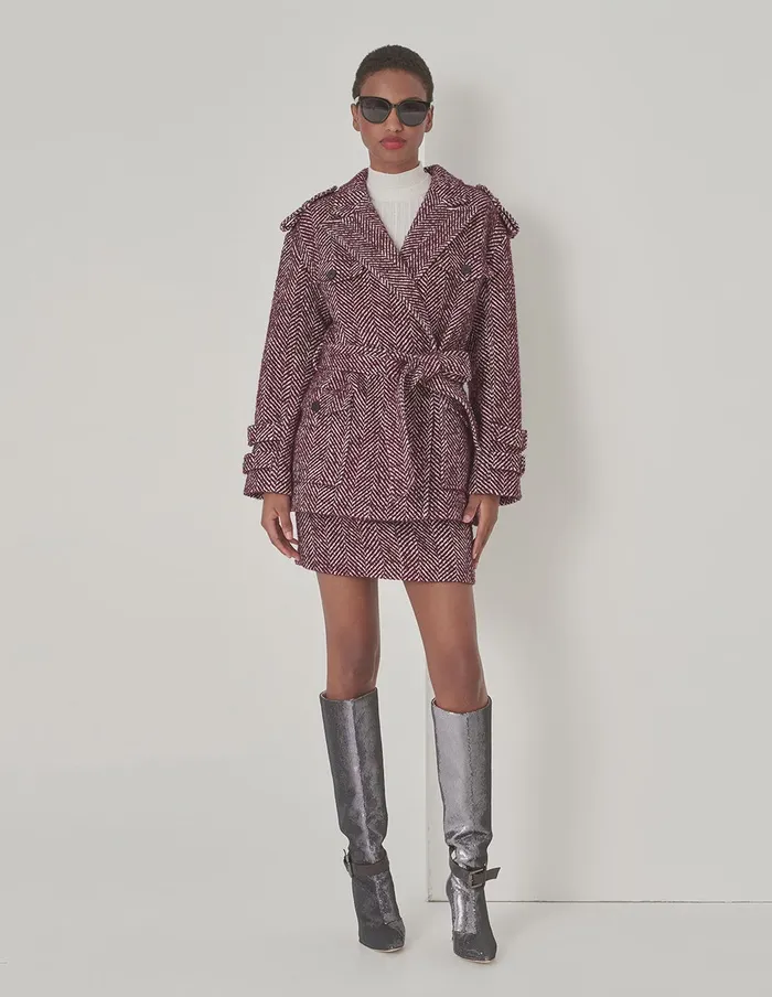 MARYLING Skirts Burgundy Contrasting Herringbone Skirt Burgundy 8211 Women MARYLING Skirts Burgundy Contrasting Herringbone Skirt Burgundy 8211 Women